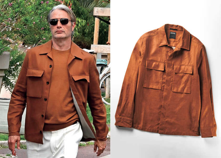 【マッツ・ミケルセン】が着ているのは、〈ゼニア〉のシャツジャケット