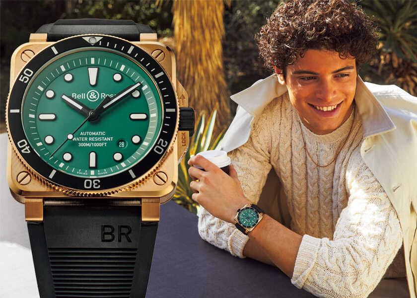 〈ベル&ロス〉の新作で男の手元にグッと個性出し！優しげコーデの引き締めに深緑ブロンズ時計！