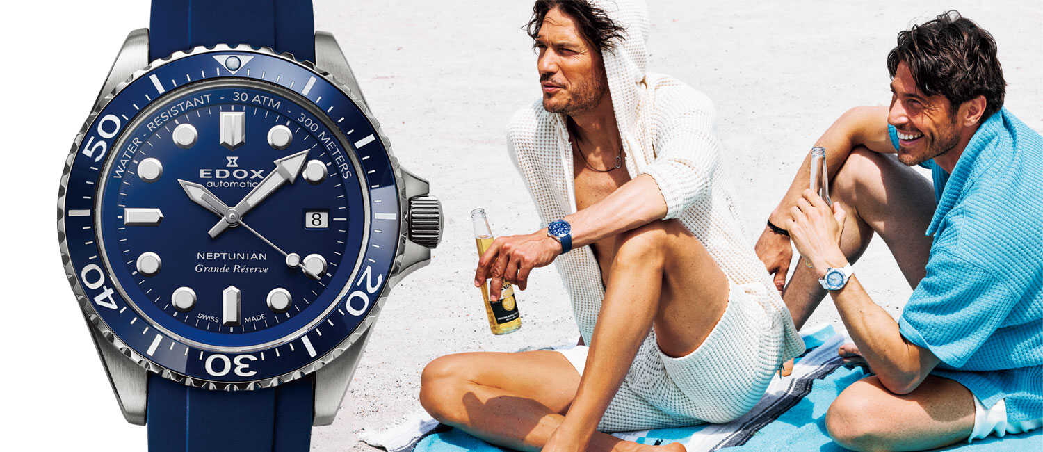 〈エドックス〉の人気ダイバーズ時計が日本限定で登場！“とろやわ”ストラップで夏のビーチを満喫！