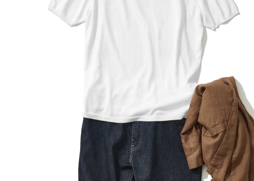 【デート編】白T×デニムコーデ3！　ニットTシャツ×濃紺デニムで、柔らかく優しい雰囲気を加速する！
