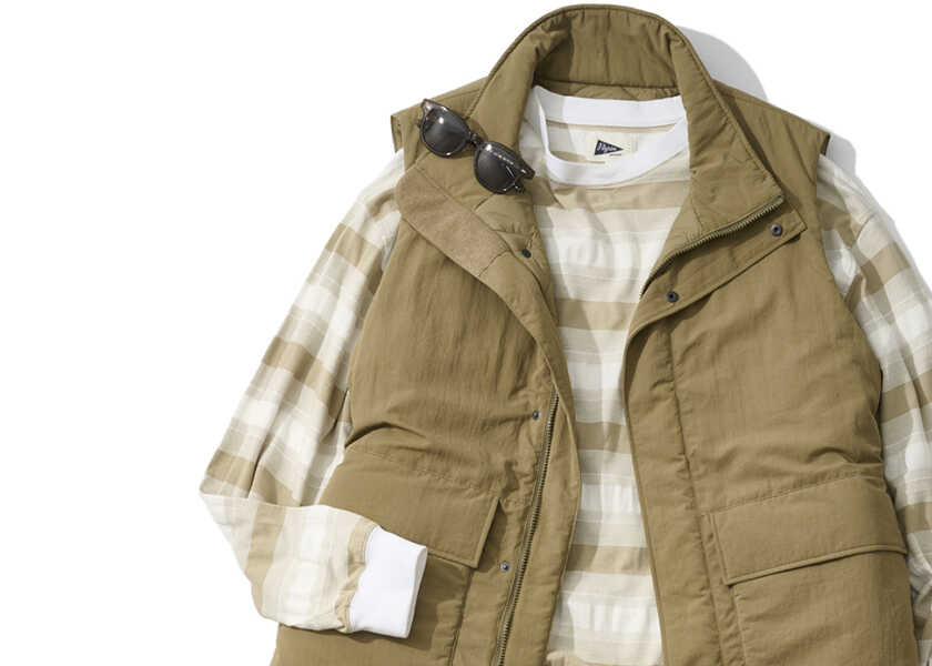 秋の簡単な重ね着コーデ例! コーデをお洒落に見せる奥行き感は、 “ベスト×ロンT”を重ねて作る!