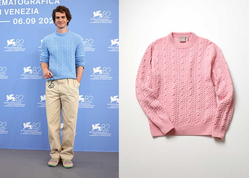 セレブのお気に入りブランドの正体！ Vol.158【アンドリュー・ガーフィールド】の愛用ブランドは、〈ディオール〉のニット！