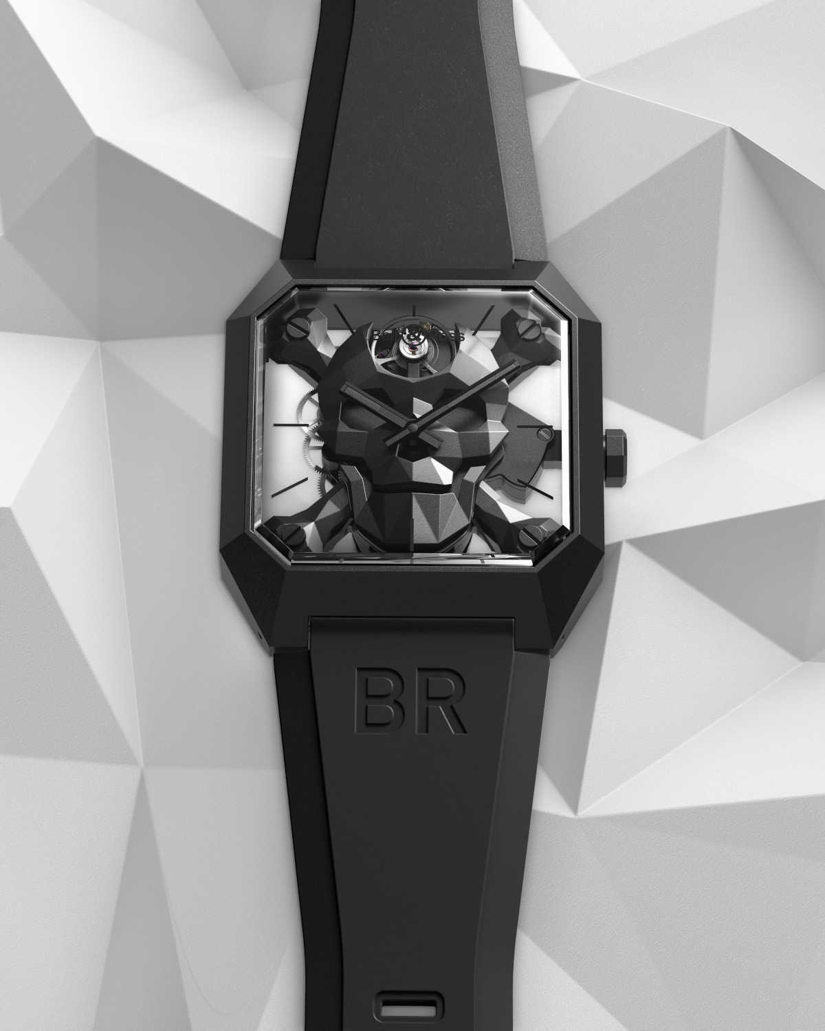 BAOGELA 腕時計 スケルトン スカル 長方形文字盤 夜光針 ブラック+