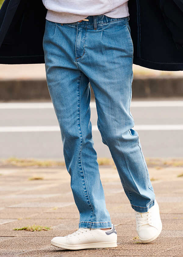 別注限定 ワンタックデニムイージースラックスパンツ | レッド