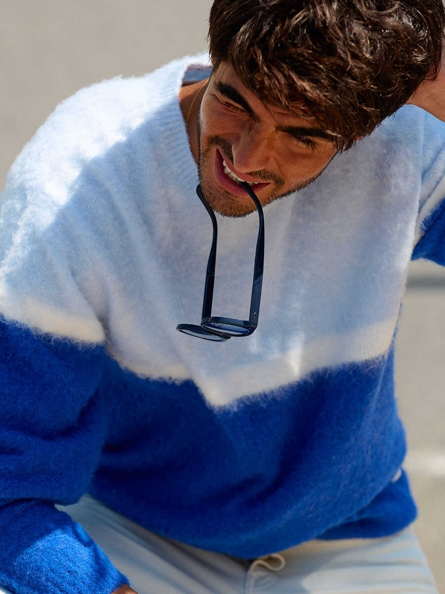 限定 ブロッキングカラーニット | アロハブルー | Safari Lounge