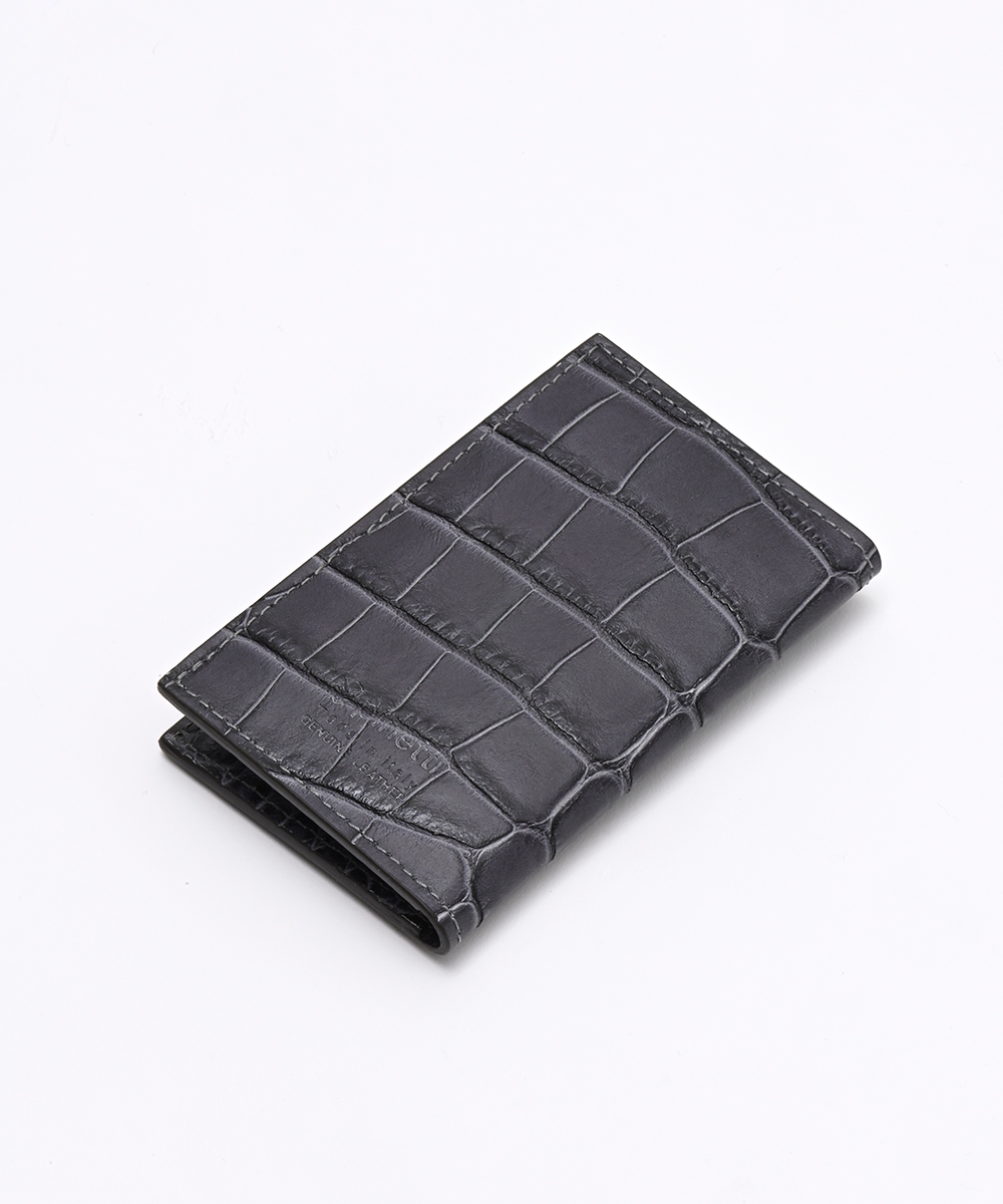 クロコの型押しレザーのイタリア製名刺入れ