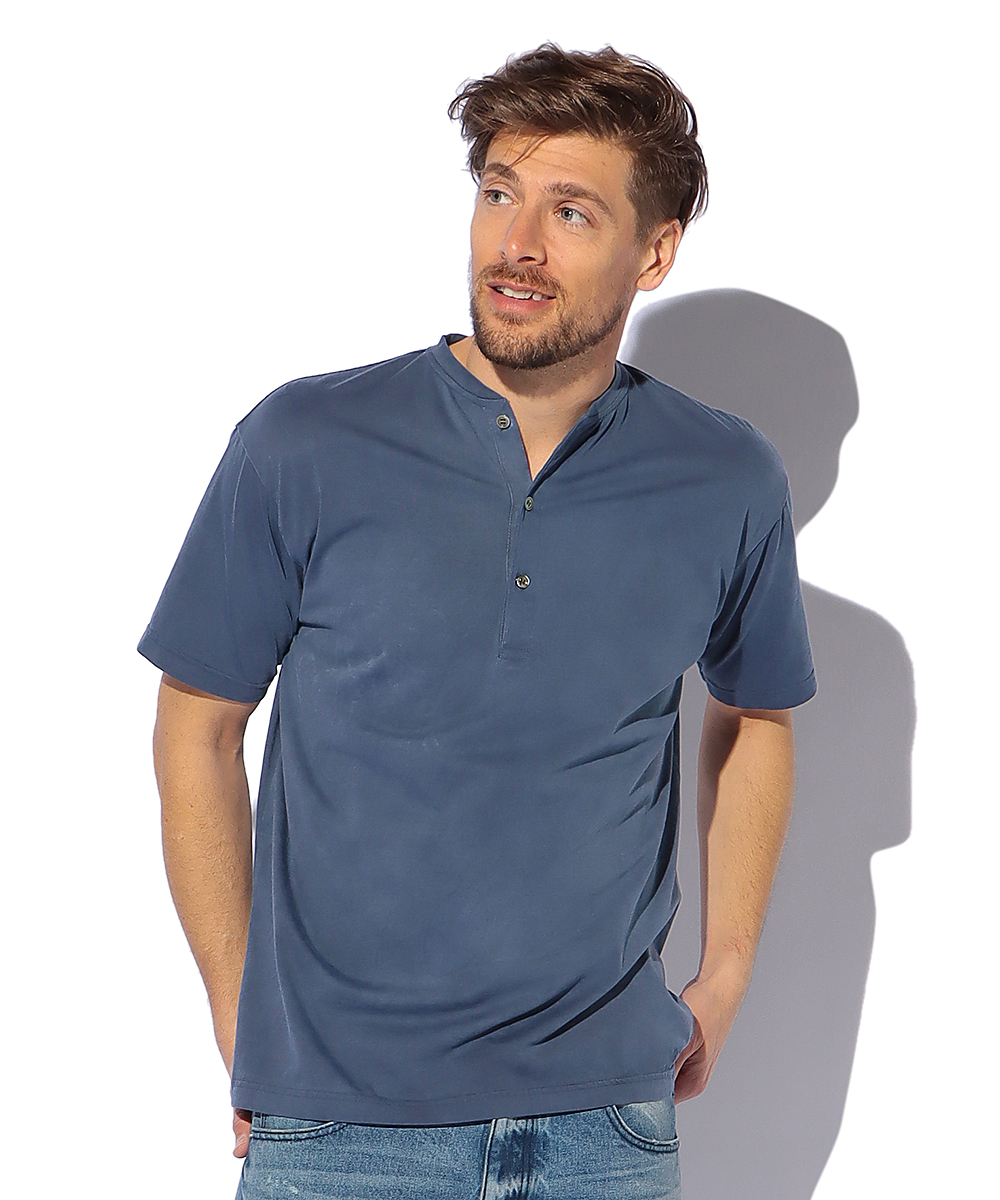 限定 超長綿 イスラエルピマ ヘンリーネックTシャツ