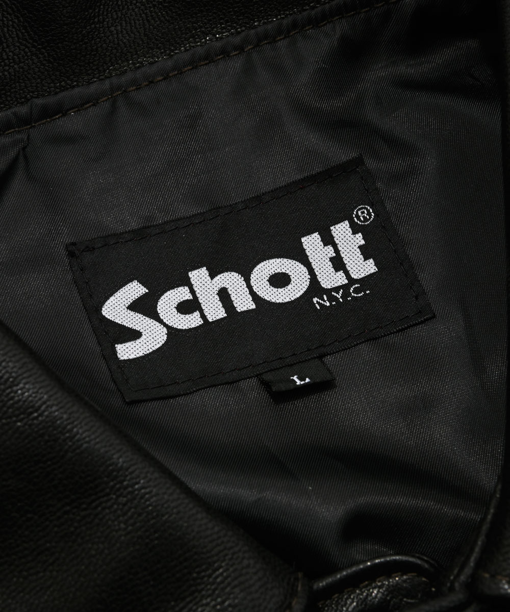 【希少】Schott レザージャケット 黒 XXL 総柄刺繍 コート 山羊革古着良品teteアウター