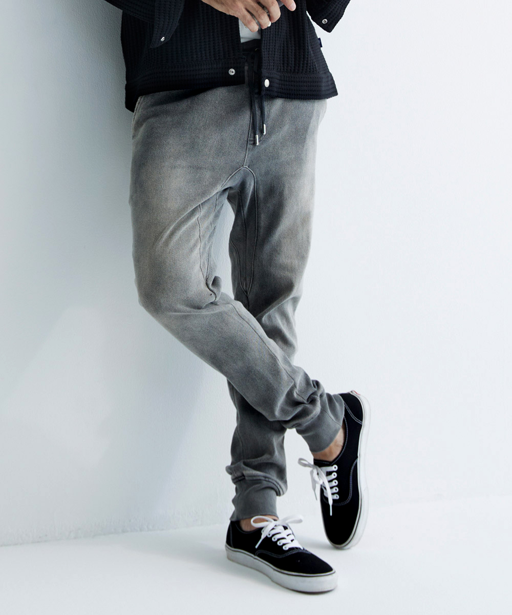 限定 イージー デニムパンツ 裾リブ テイパード