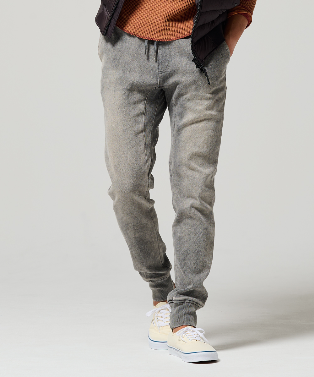 限定 イージー デニムパンツ 裾リブ テイパード