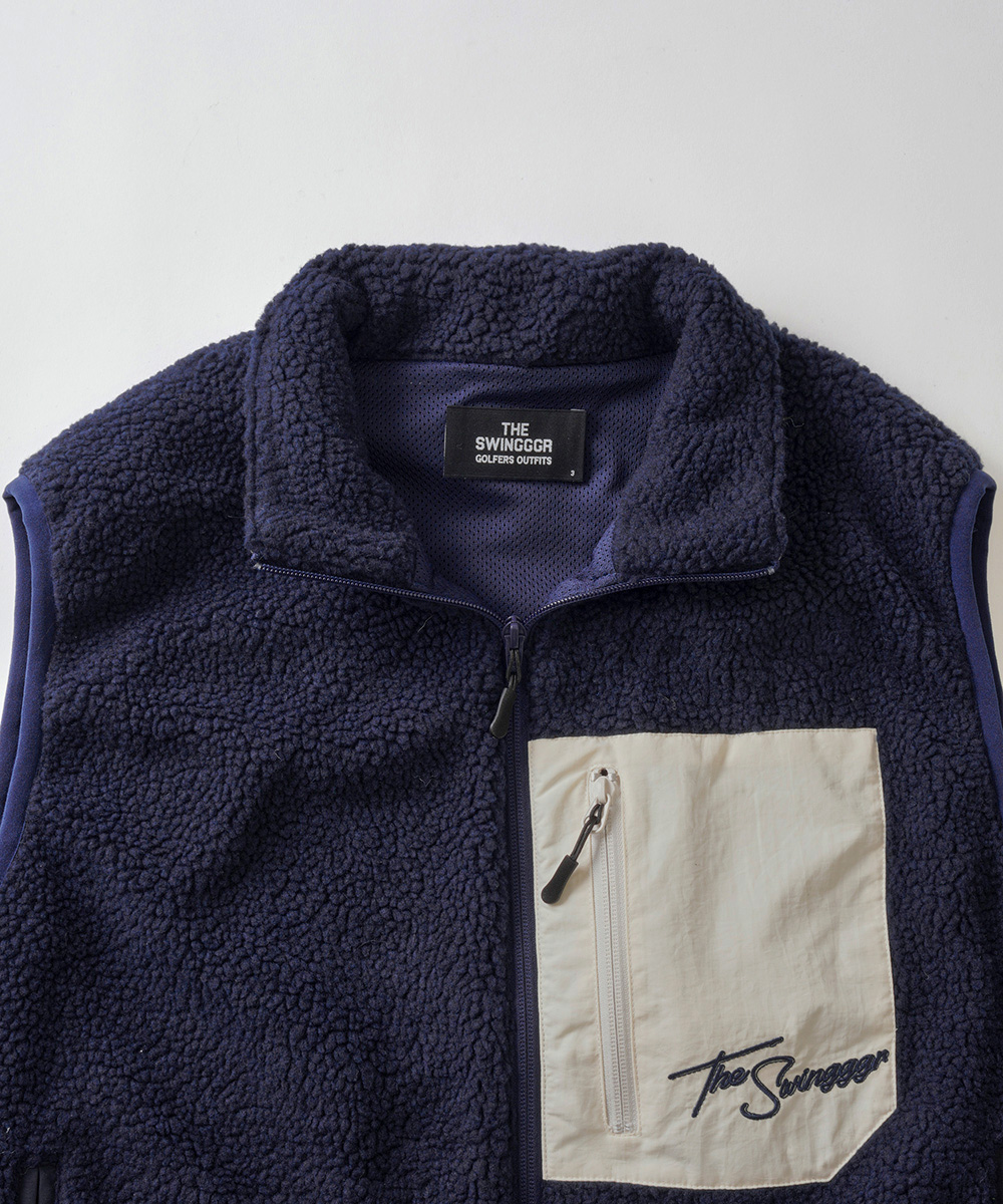 ローカルゴルフ　刺繍ロゴ入り　シンプルフリースベスト 別注限定 ボアフリースロゴ刺繍ベスト | ザ スウィンガー