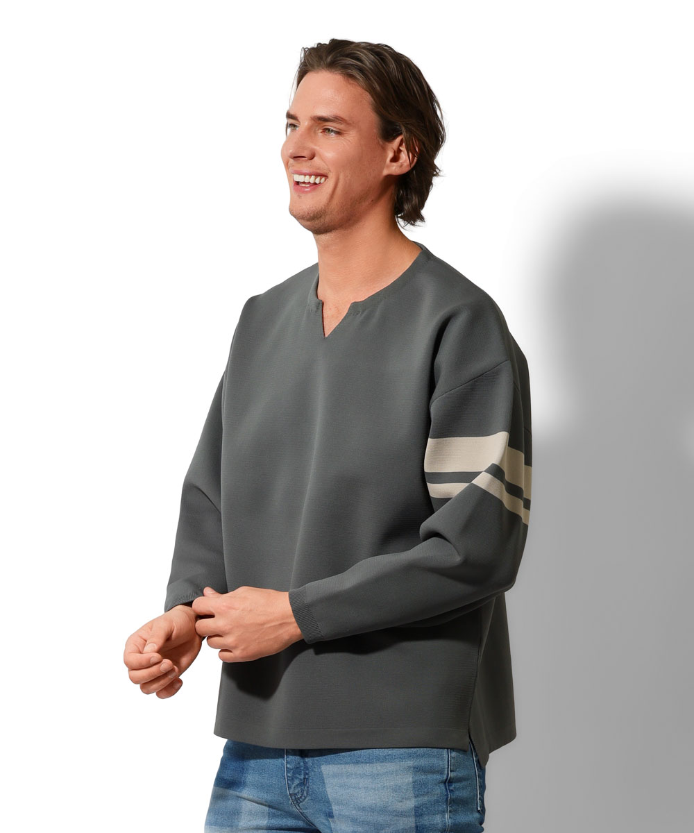 ウォッシャブル キーネックニット