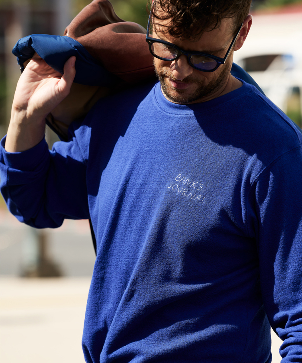 別注限定 ロゴ刺繍パイルクルーネックロンT