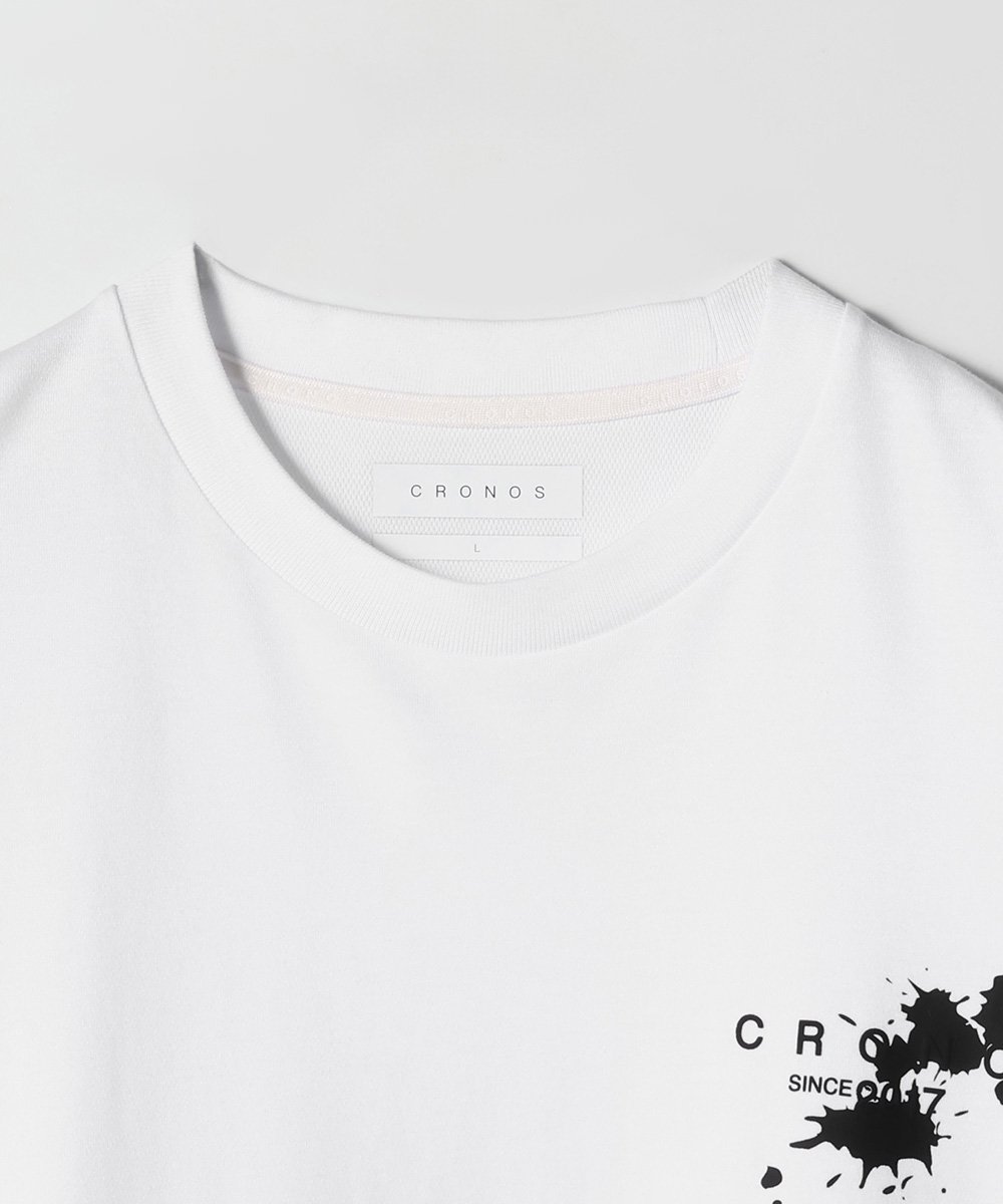 クロノス　Tシャツ ホワイト　S CRONOS DOUBLE STRIPES OVERSIZE T-SHIRTS【WHITE】