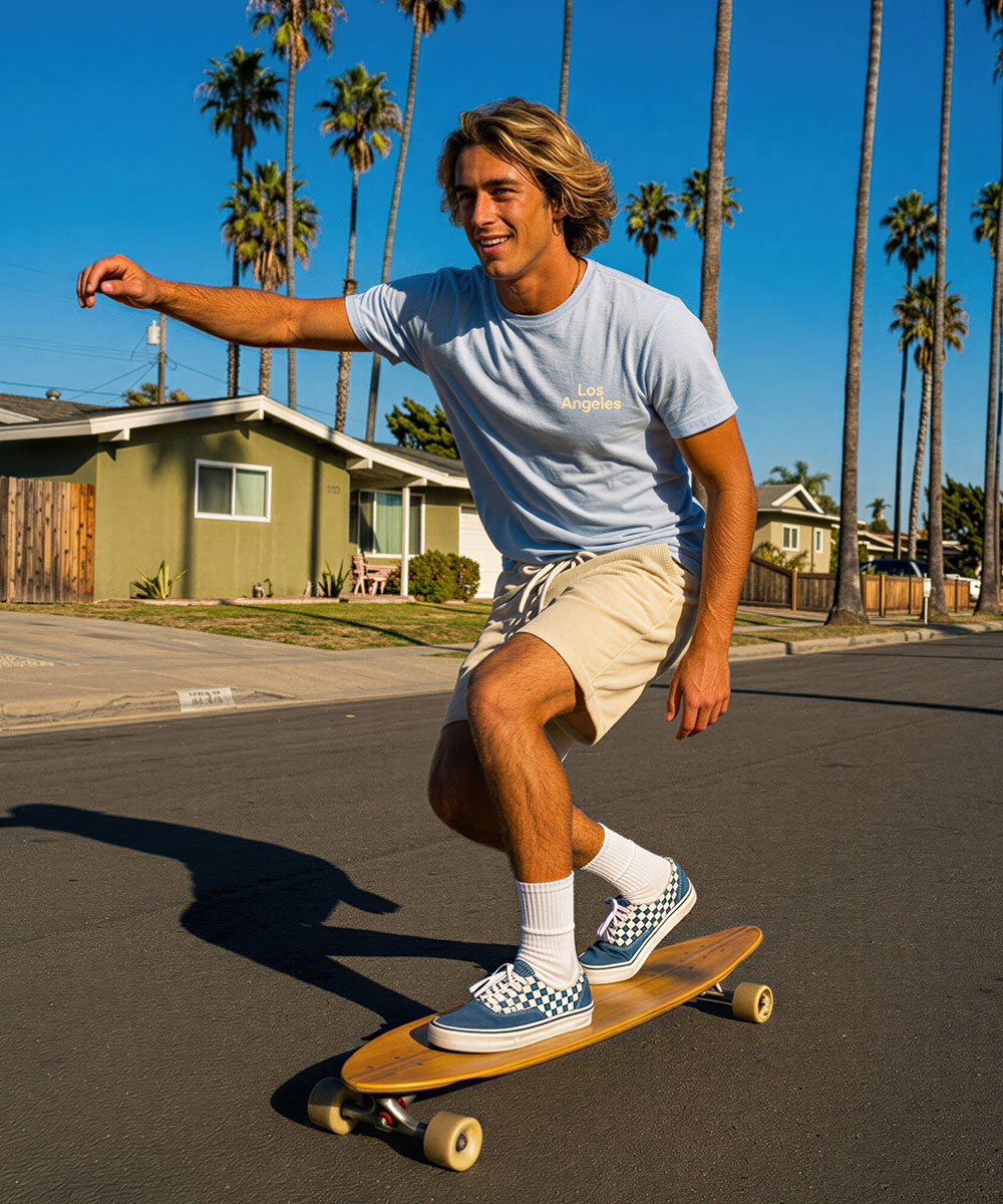 限定 LOS ANGELESプリント ロゴクルーネックTシャツ