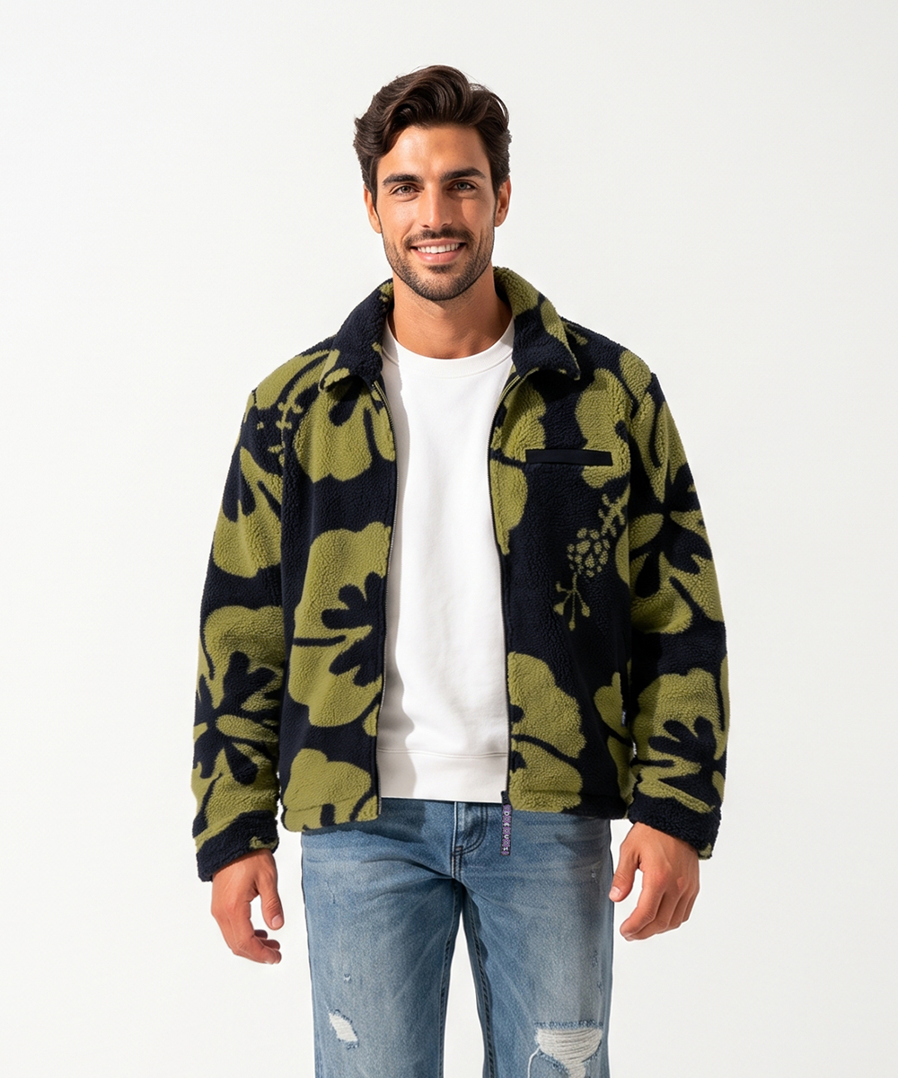 総柄シェルパフリースジャケット