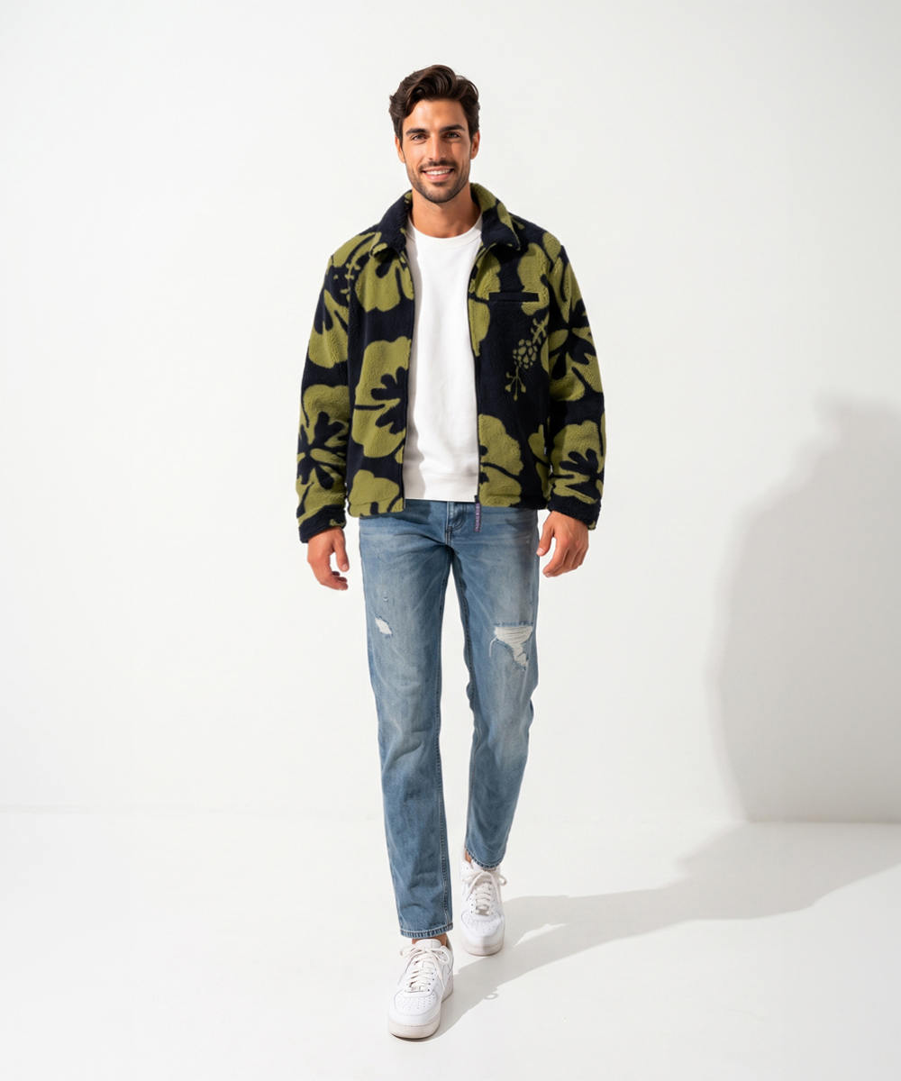 総柄シェルパフリースジャケット