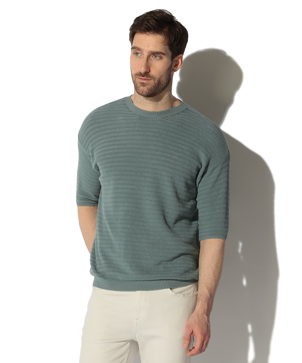 ハーフスリーブ リブニットTシャツ