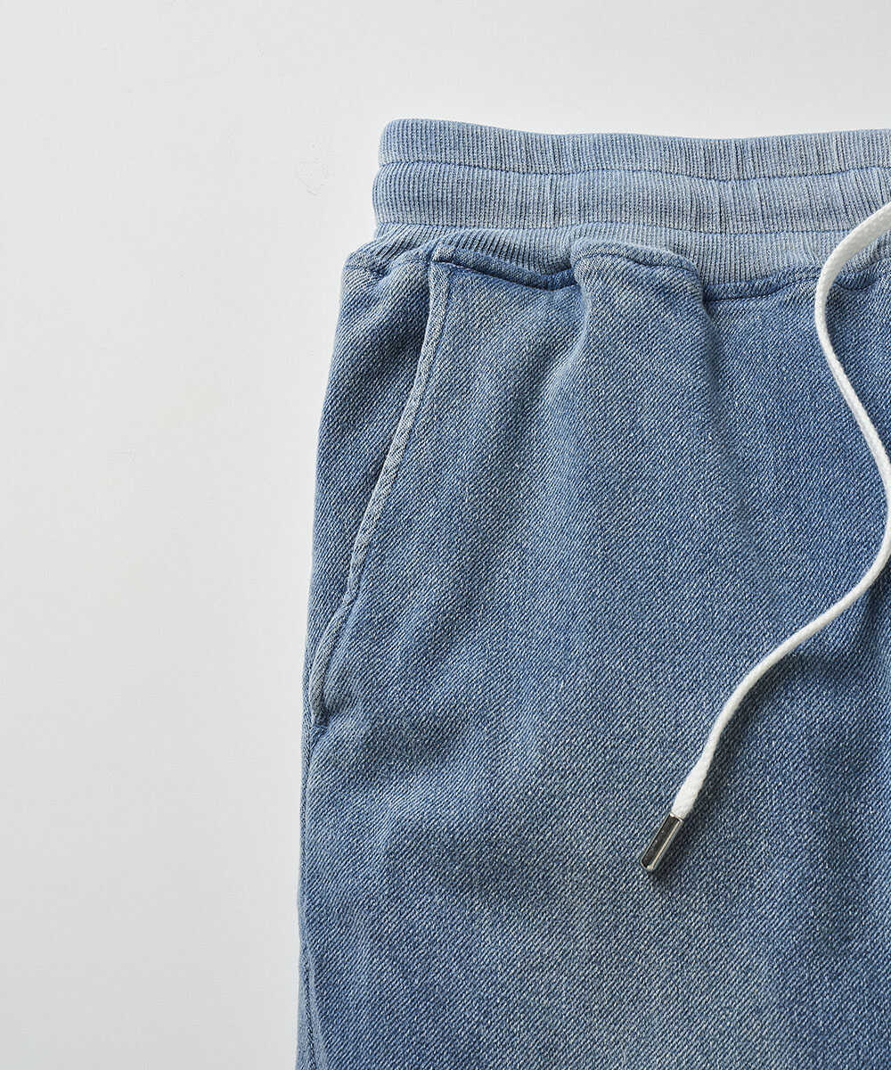 限定 インディゴ イージー  デニムパンツ 裾リブ テイパード