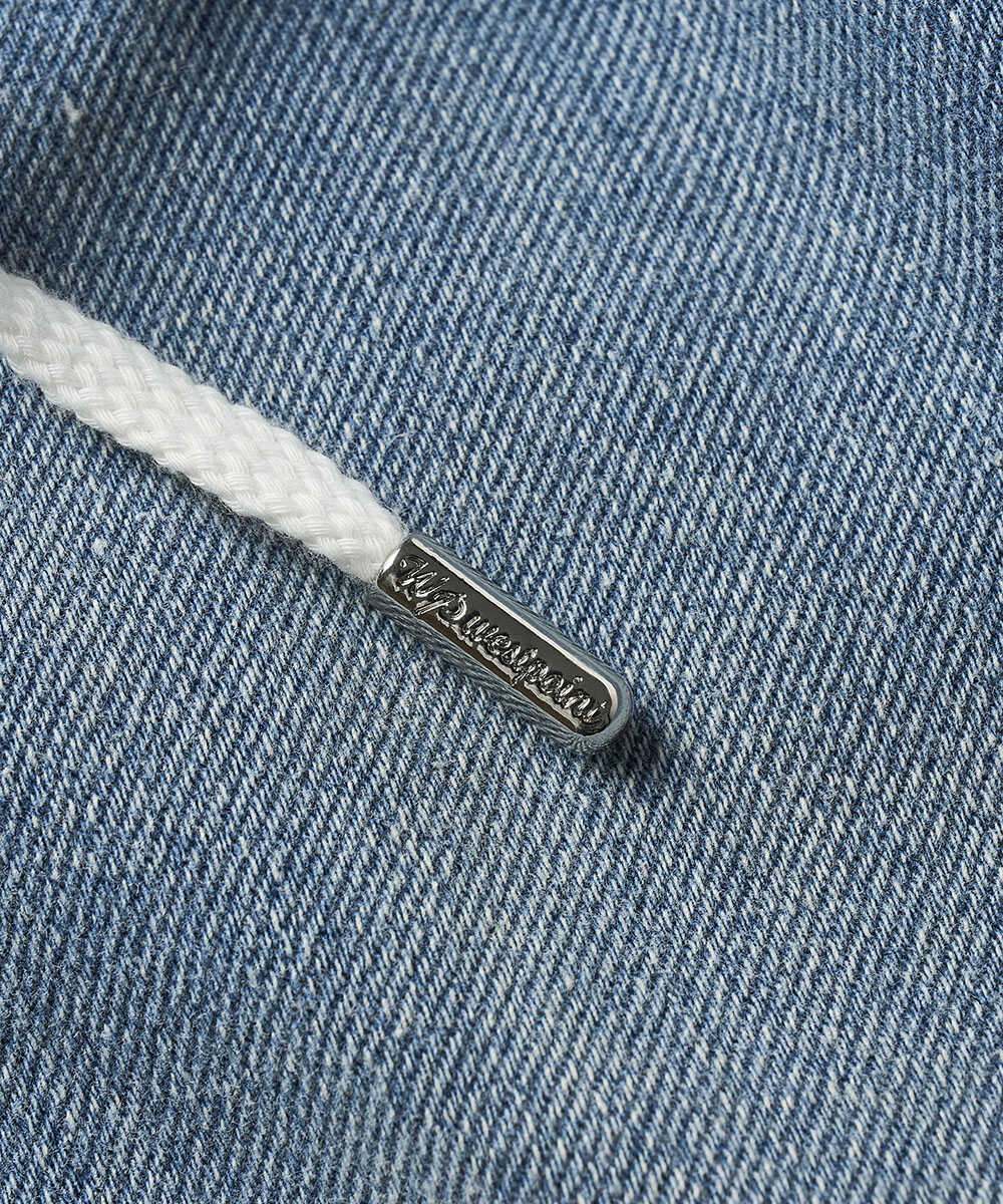 限定 インディゴ イージー  デニムパンツ 裾リブ テイパード