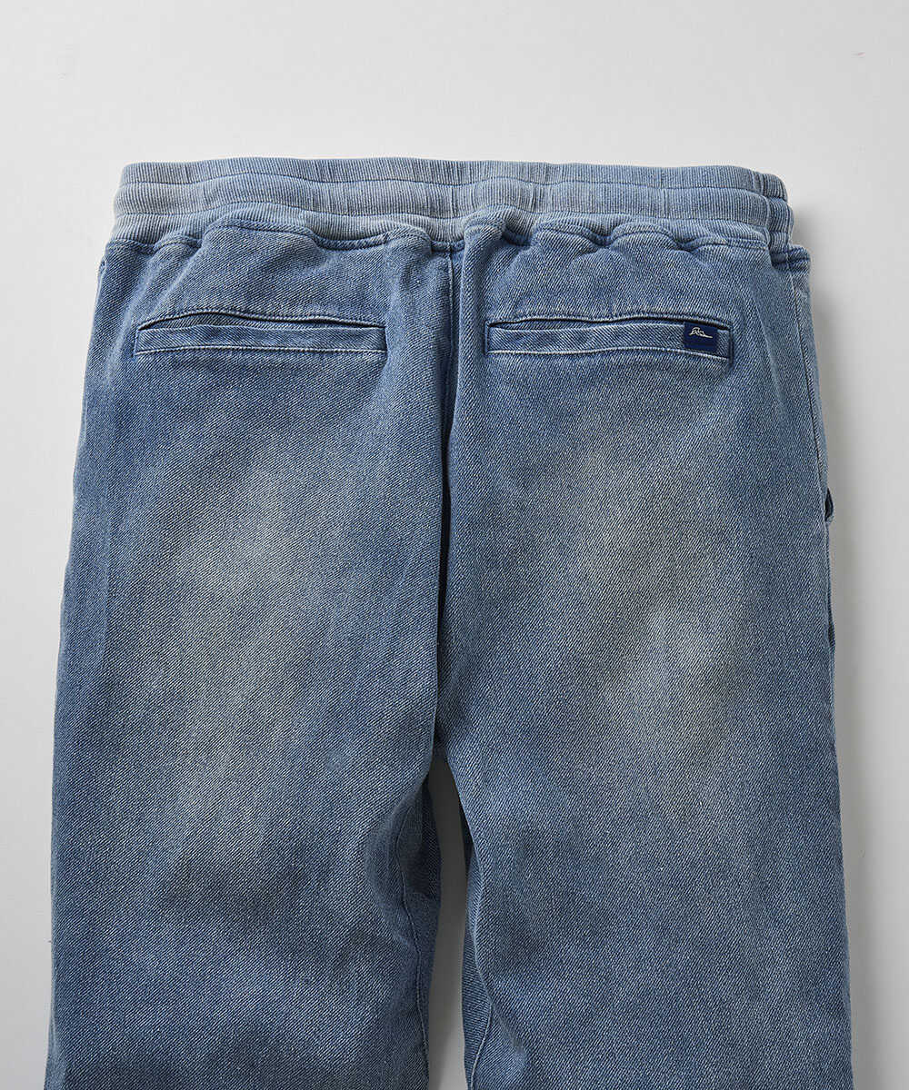限定 インディゴ イージー  デニムパンツ 裾リブ テイパード