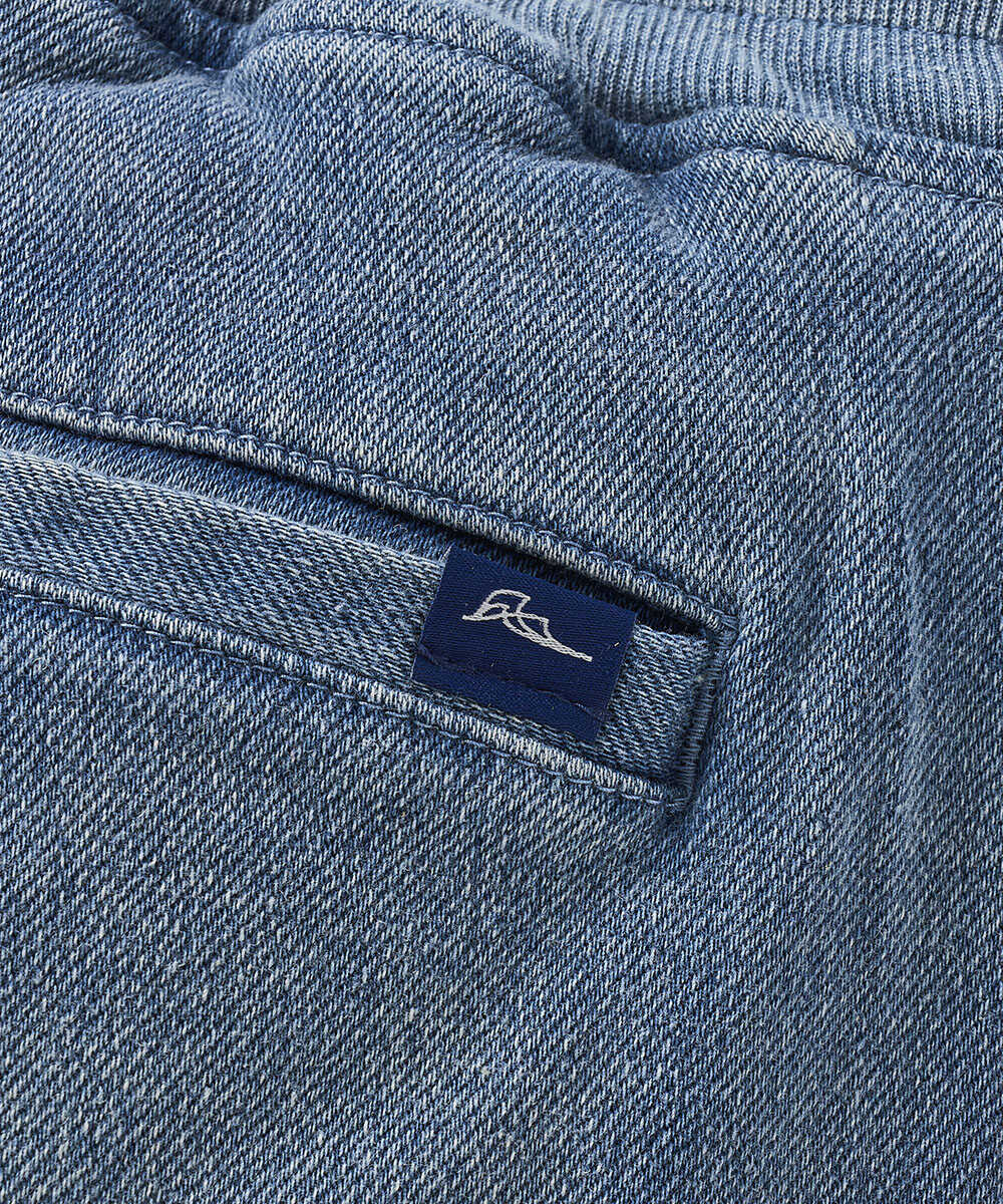 限定 インディゴ イージー  デニムパンツ 裾リブ テイパード