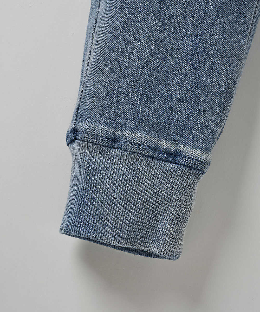 限定 インディゴ イージー  デニムパンツ 裾リブ テイパード