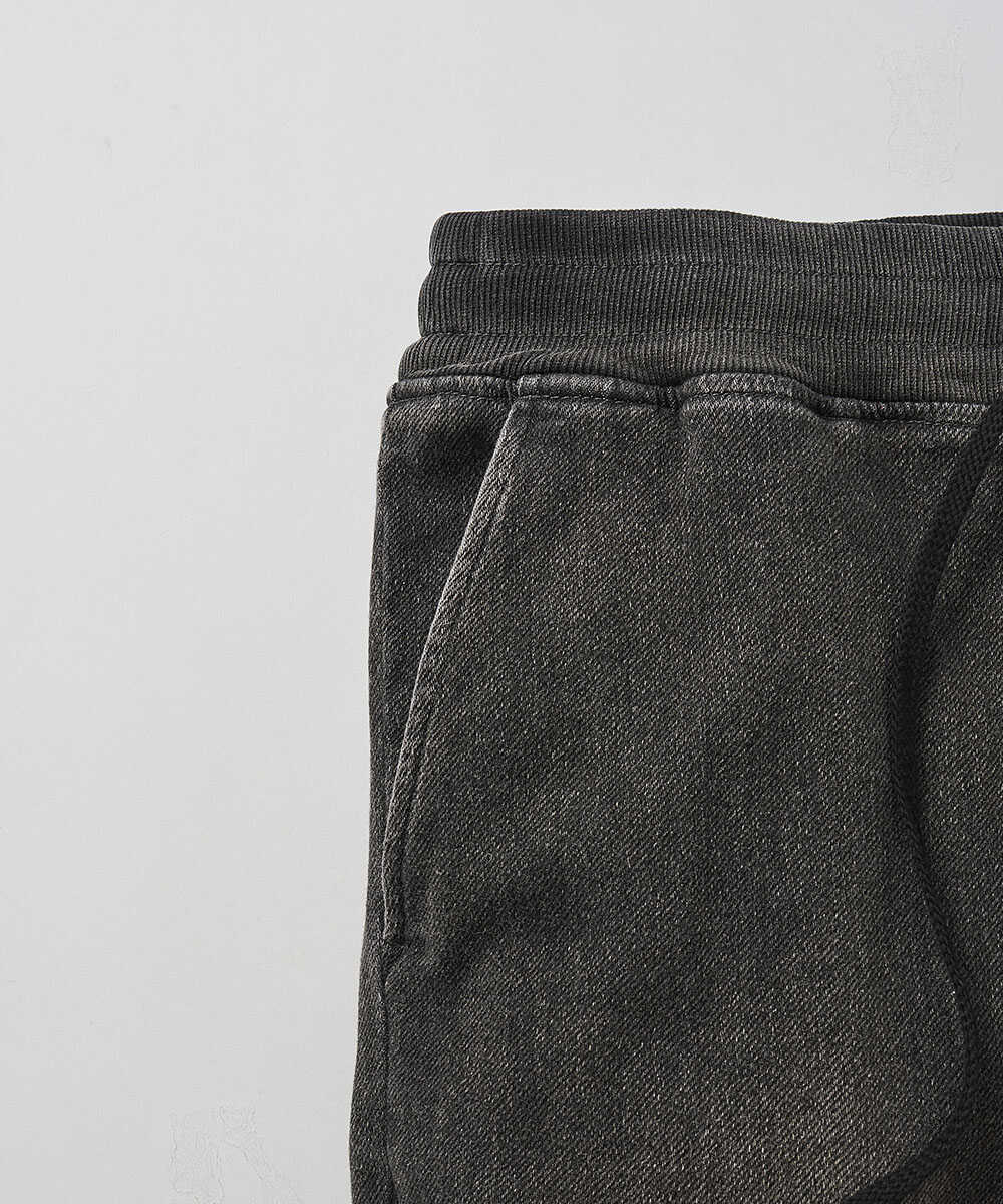 限定 褪せブラック イージー デニムパンツ 裾リブ テイパード