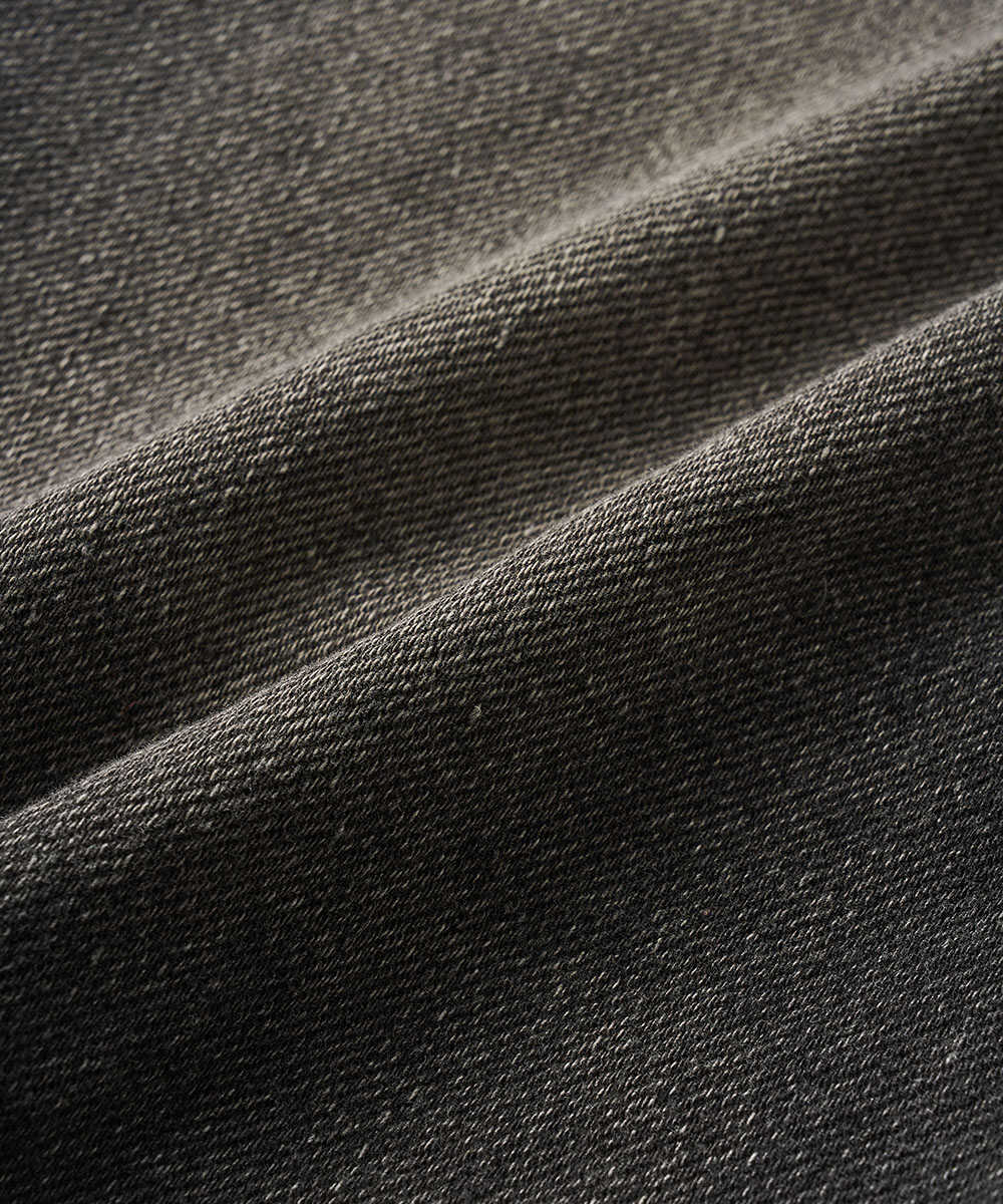 限定 褪せブラック イージー デニムパンツ 裾リブ テイパード