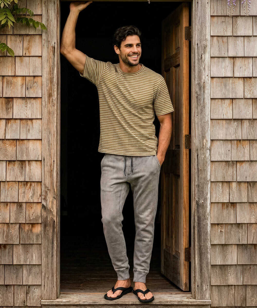 限定 イージー デニムパンツ 裾リブ テイパード