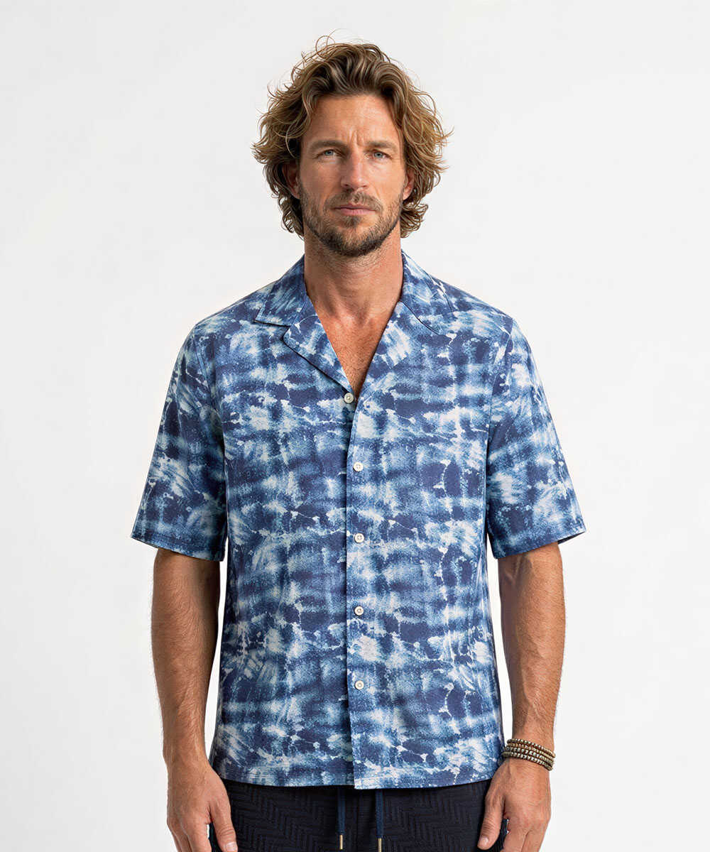 EREN/エレン インディゴ タイダイ オープンカラーシャツ