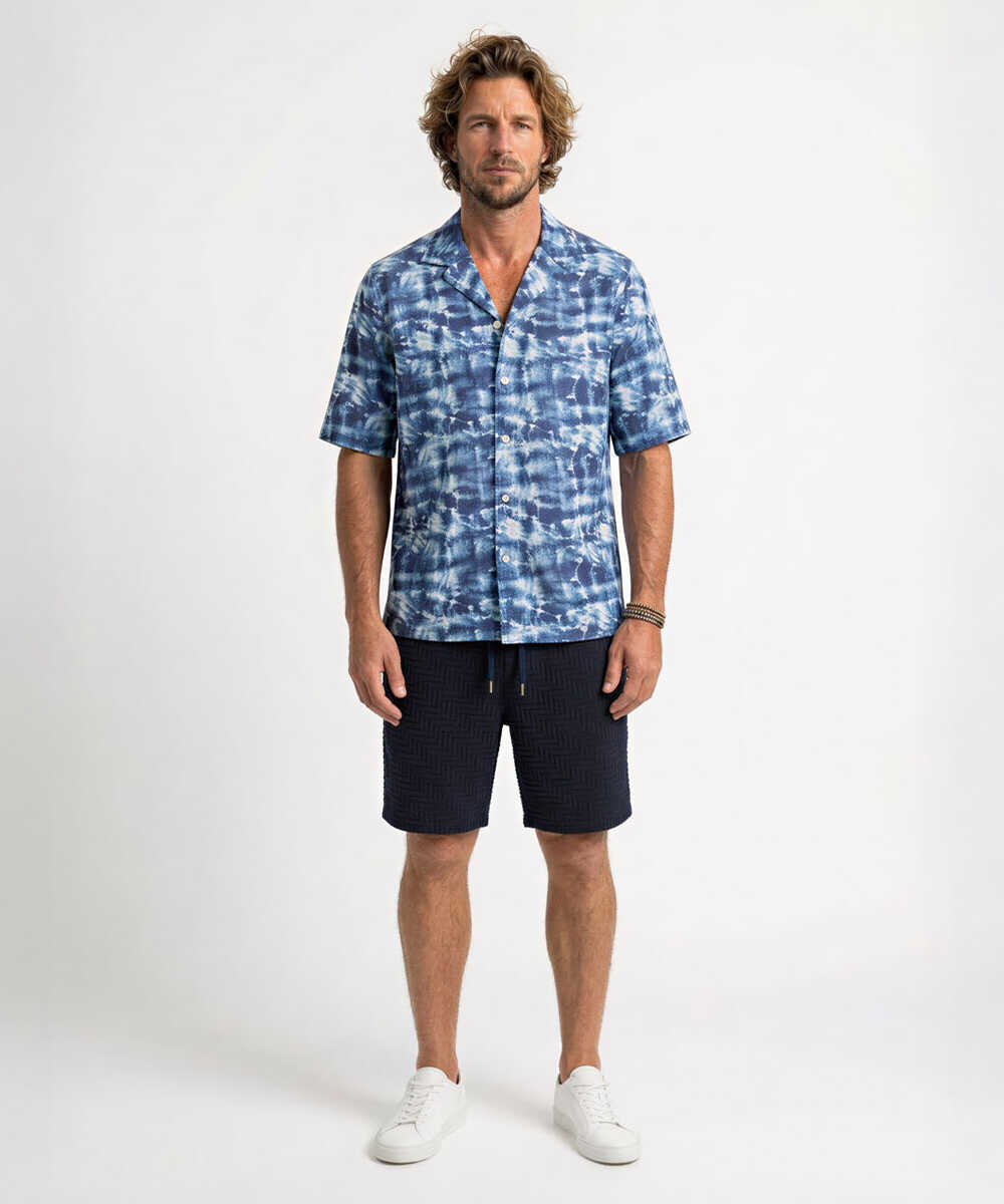 EREN/エレン インディゴ タイダイ オープンカラーシャツ