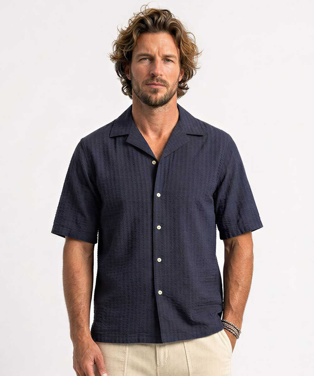 EREN/エレン シアサッカー オープンカラーシャツ