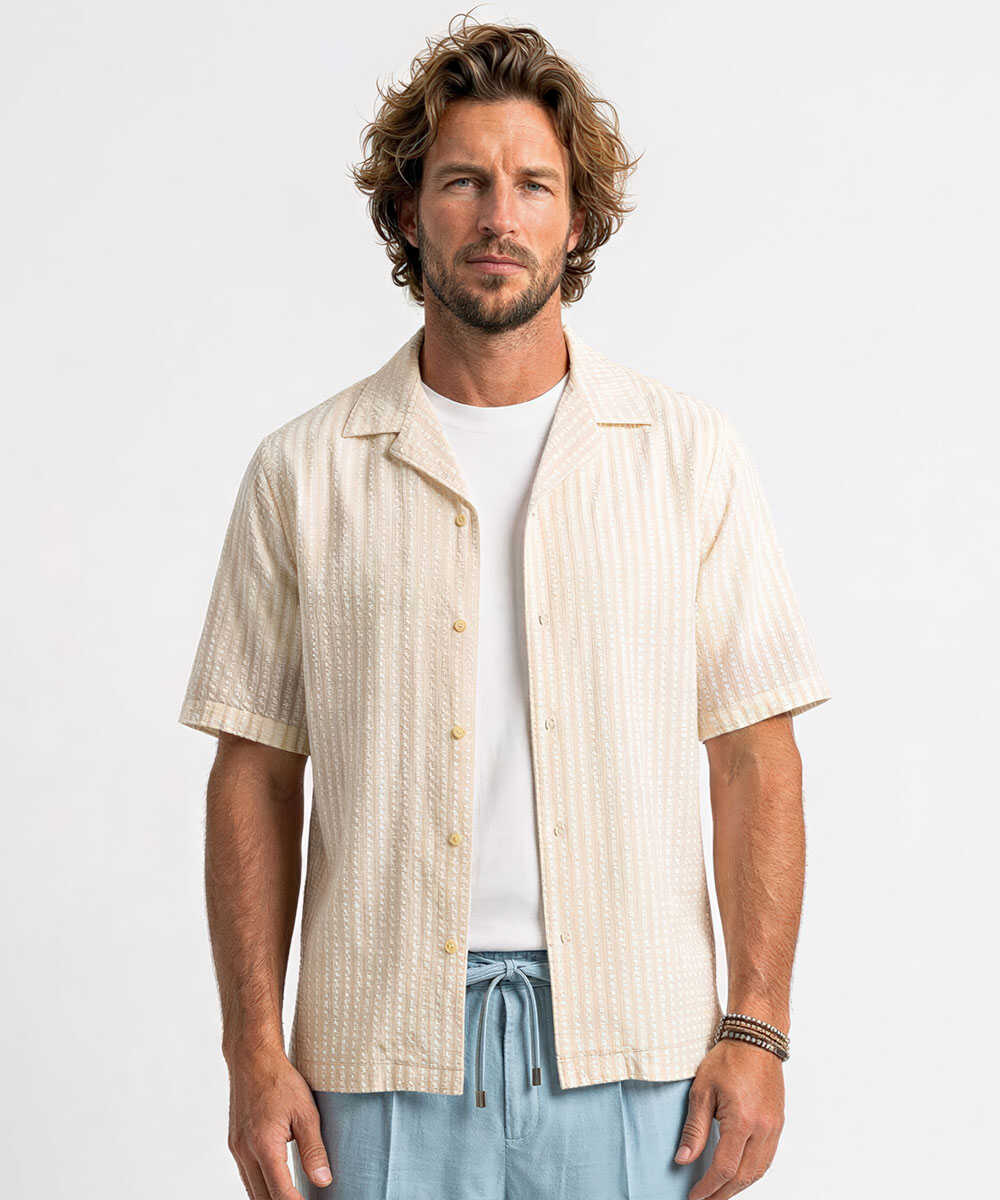 EREN/エレン シアサッカー オープンカラーシャツ