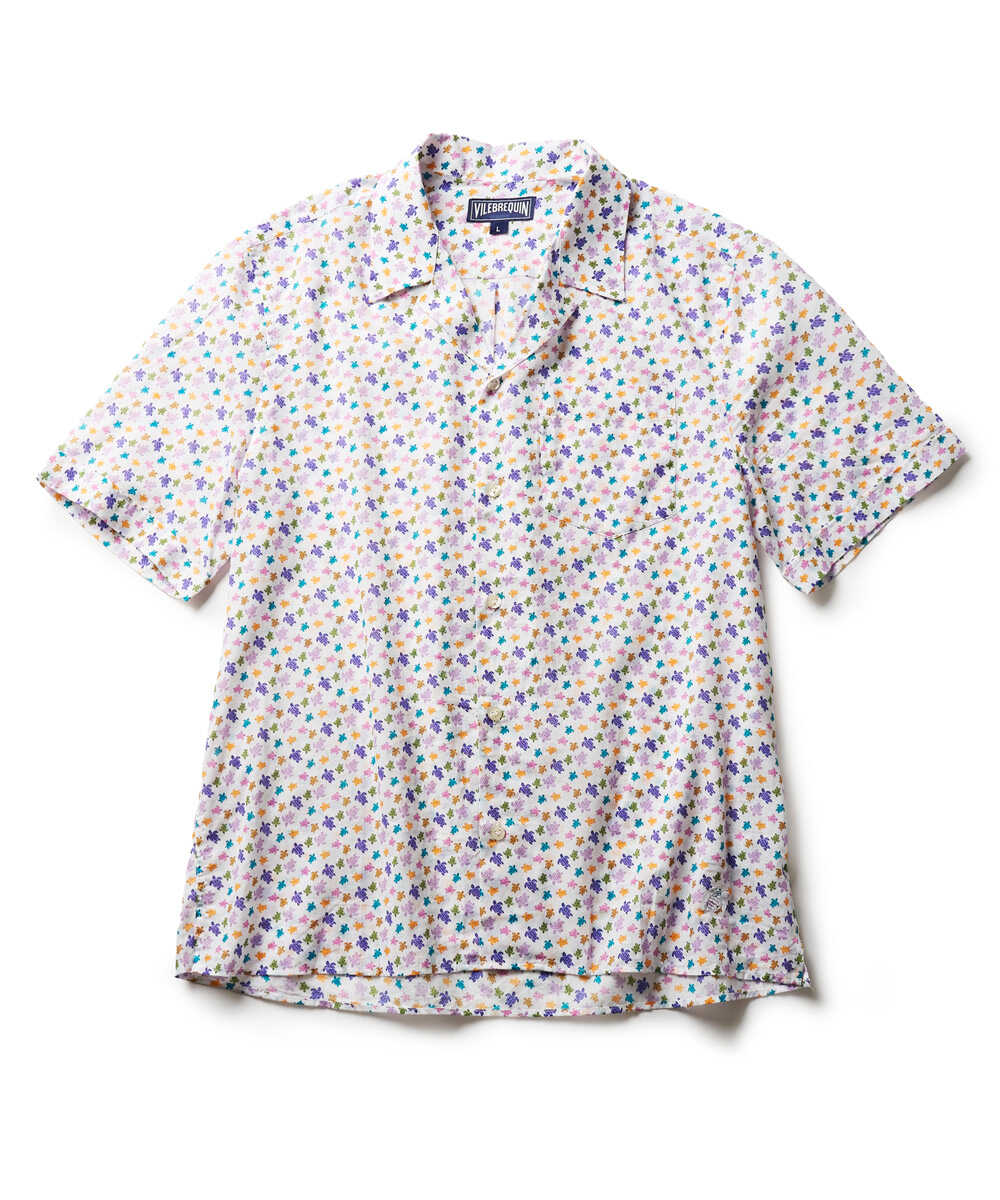 総柄プリント 開襟半袖シャツ