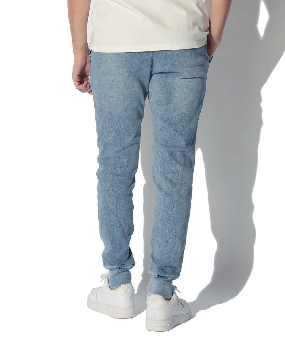 限定 インディゴ イージー  デニムパンツ 裾リブ テイパード