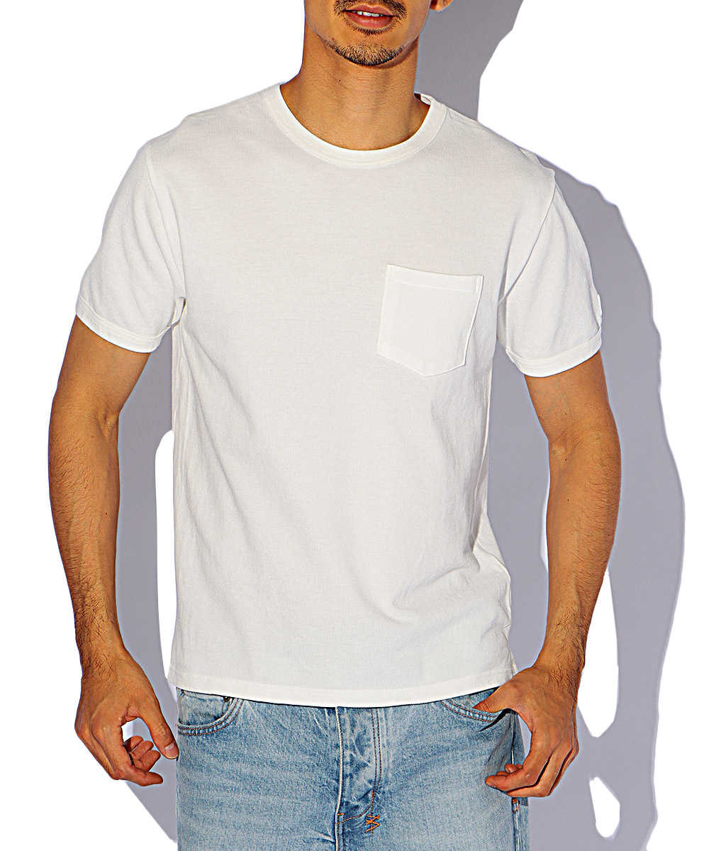 クルーネックピケポケットTシャツ インドコットン ホワイト