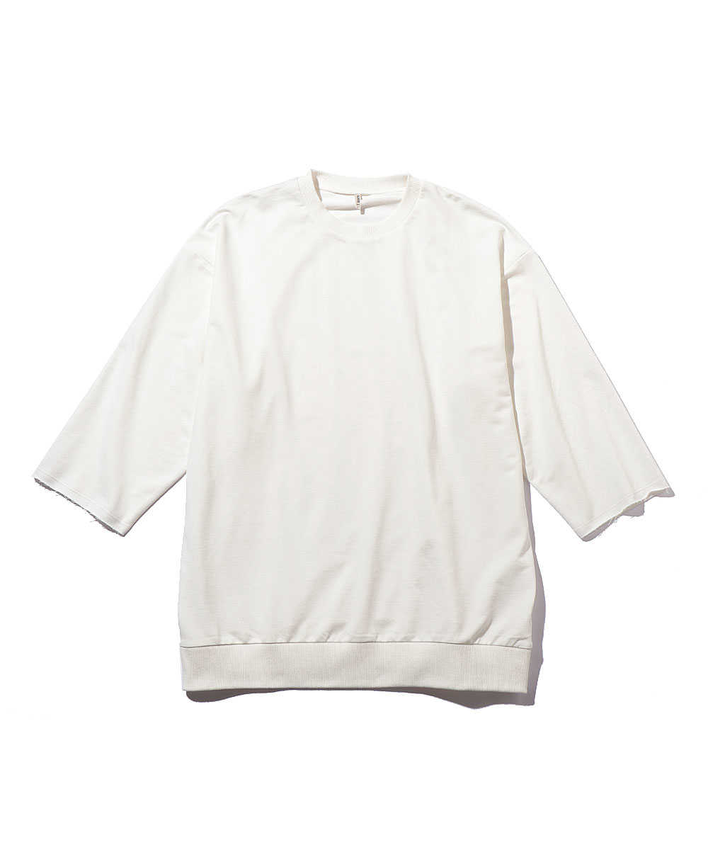 ミニ裏毛7分袖カットオフクルーネックTシャツ