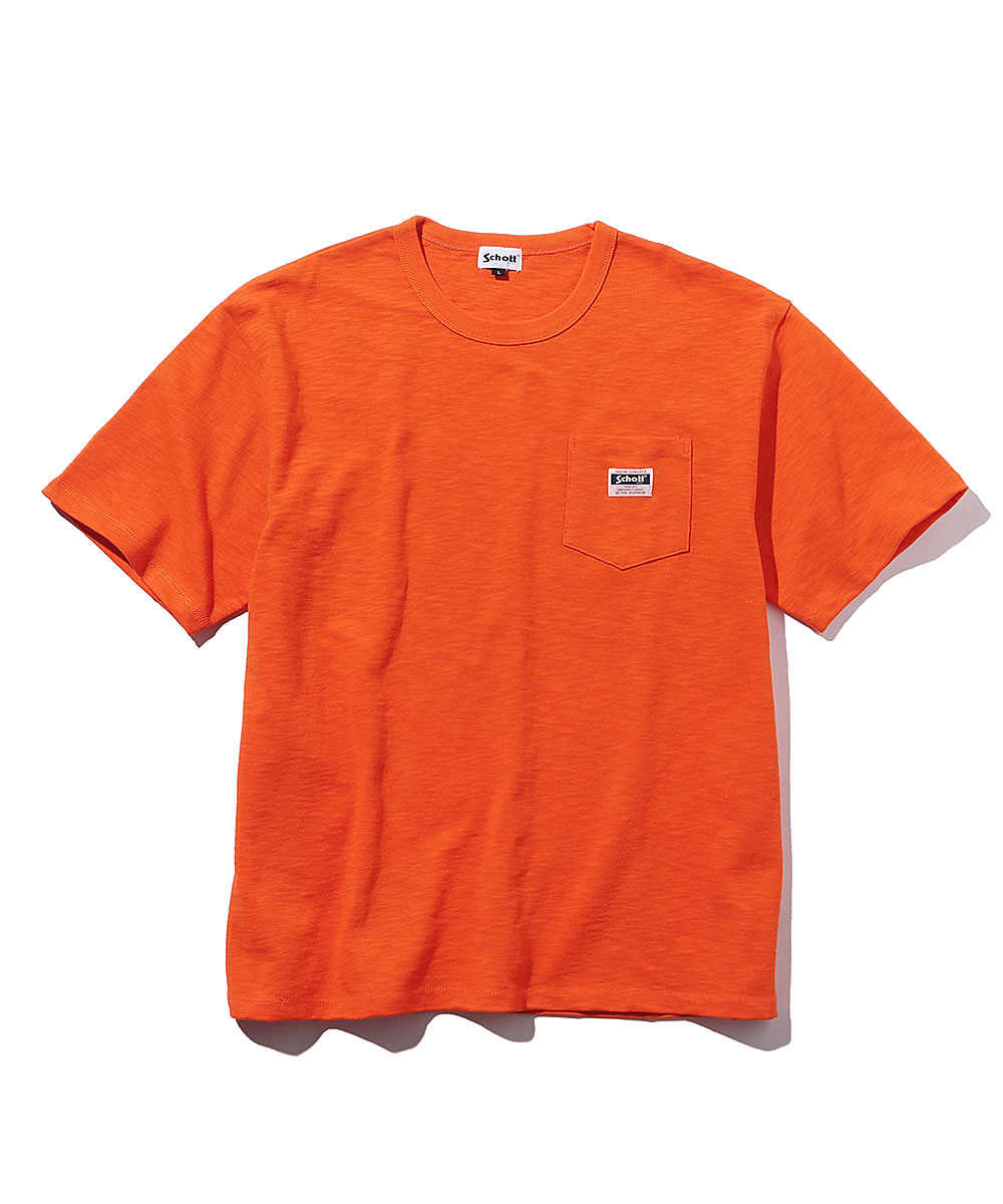 ワークラベルポケットクルーネックTシャツ オレンジ