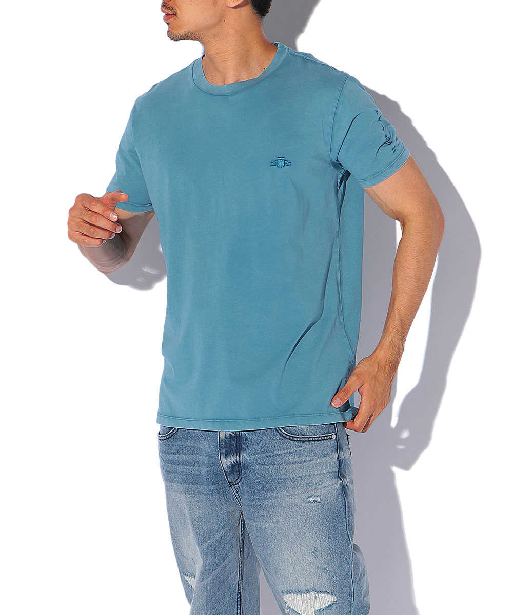 オーガニックコットンジャージーロゴ刺繍クルーネックTシャツ
