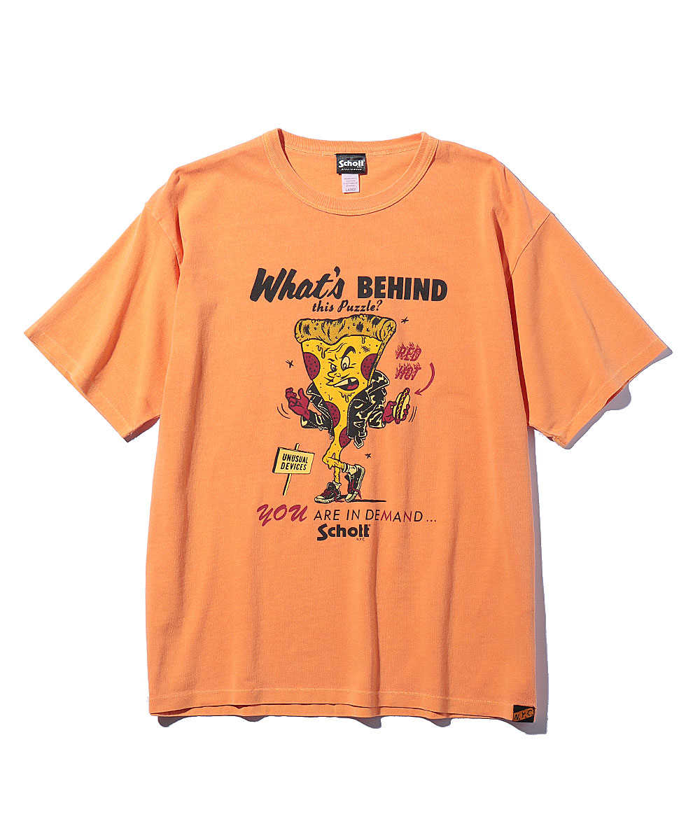 グラフィックプリントコットンクルーネックTシャツ オレンジ