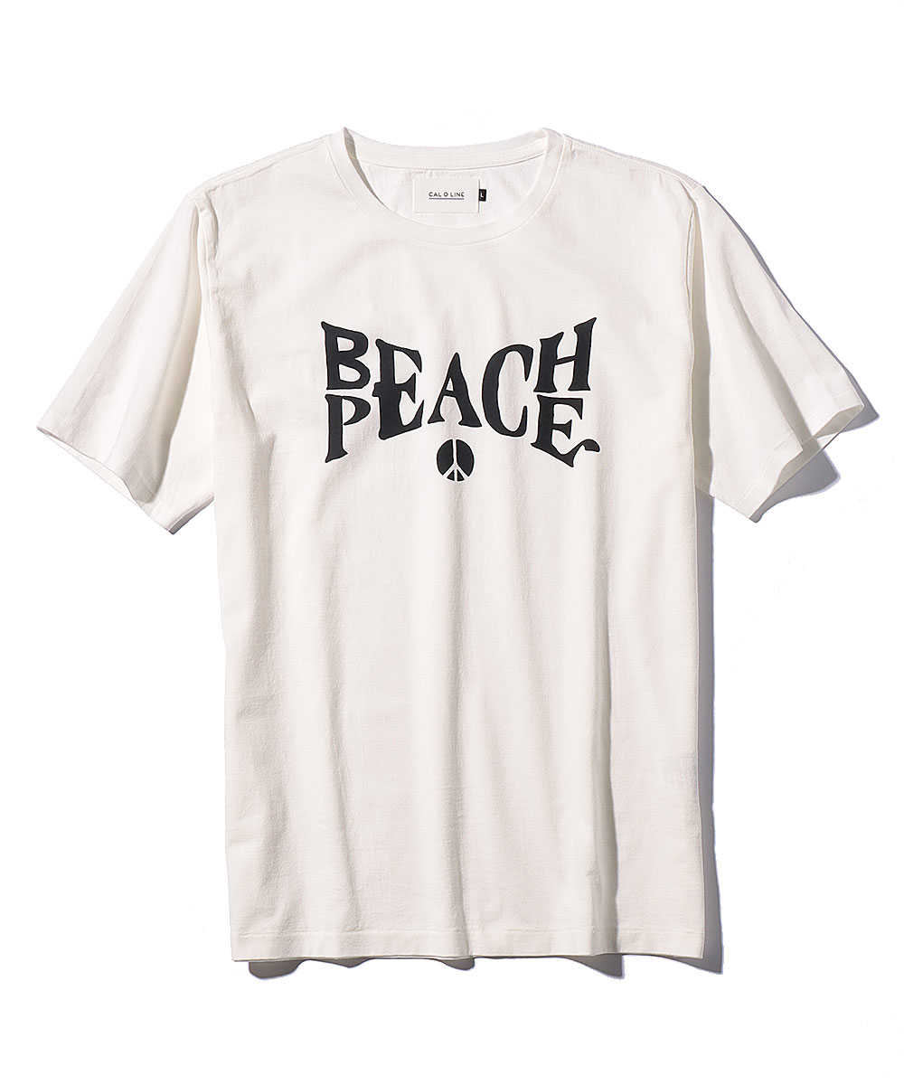 “ビーチ&ピース”コットンクルーネックTシャツ ホワイト