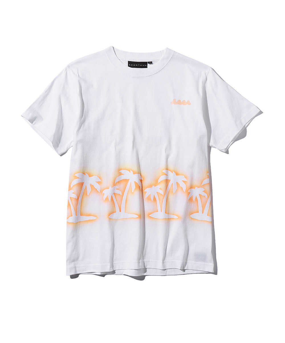 ムータマリン×アカンサス ウェーブロゴコットンクルーネックTシャツ オレンジ
