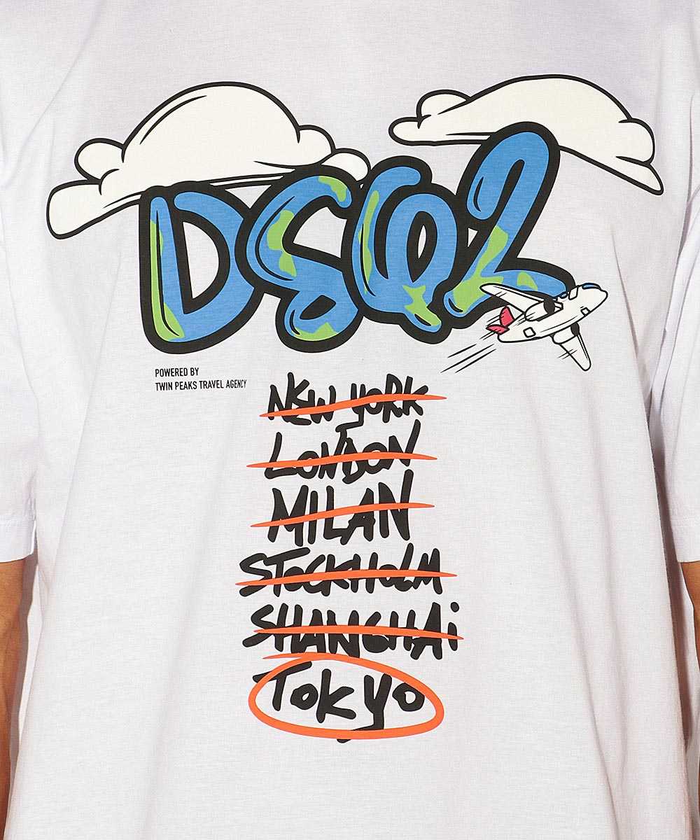 手書きプリントコットンクルーネックTシャツ