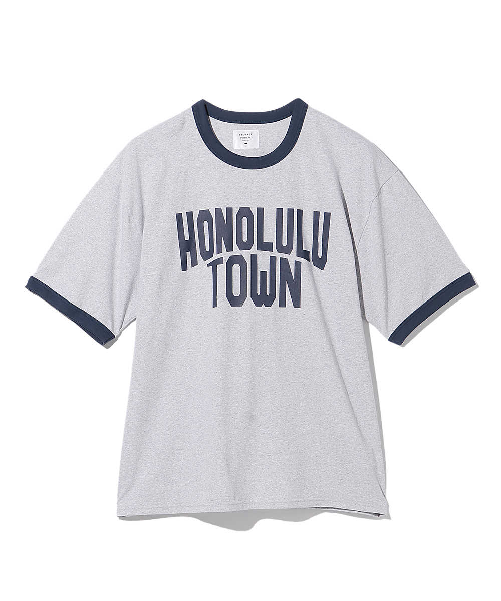 別注限定 HONOLULU TOWN/ホノルルタウン リンガーTシャツ グレー