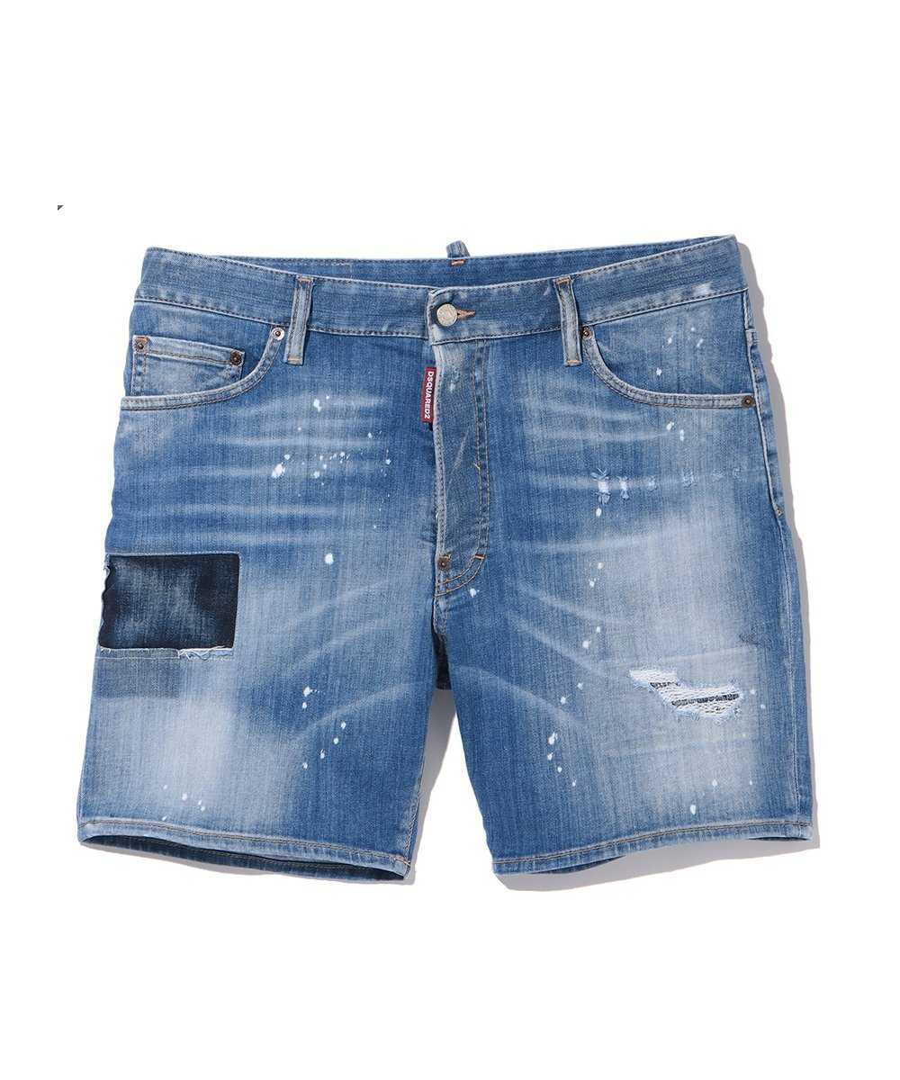 ウォッシュ加工デニムショーツ
