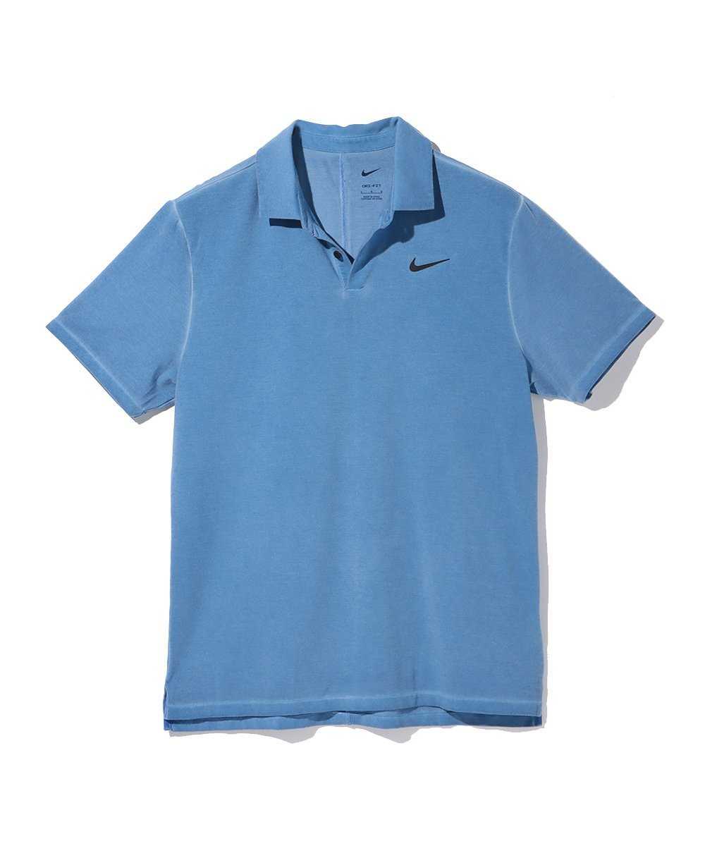 ワンポイントロゴ ウォッシュド加工 伸縮速乾ゴルフポロシャツ ブルー