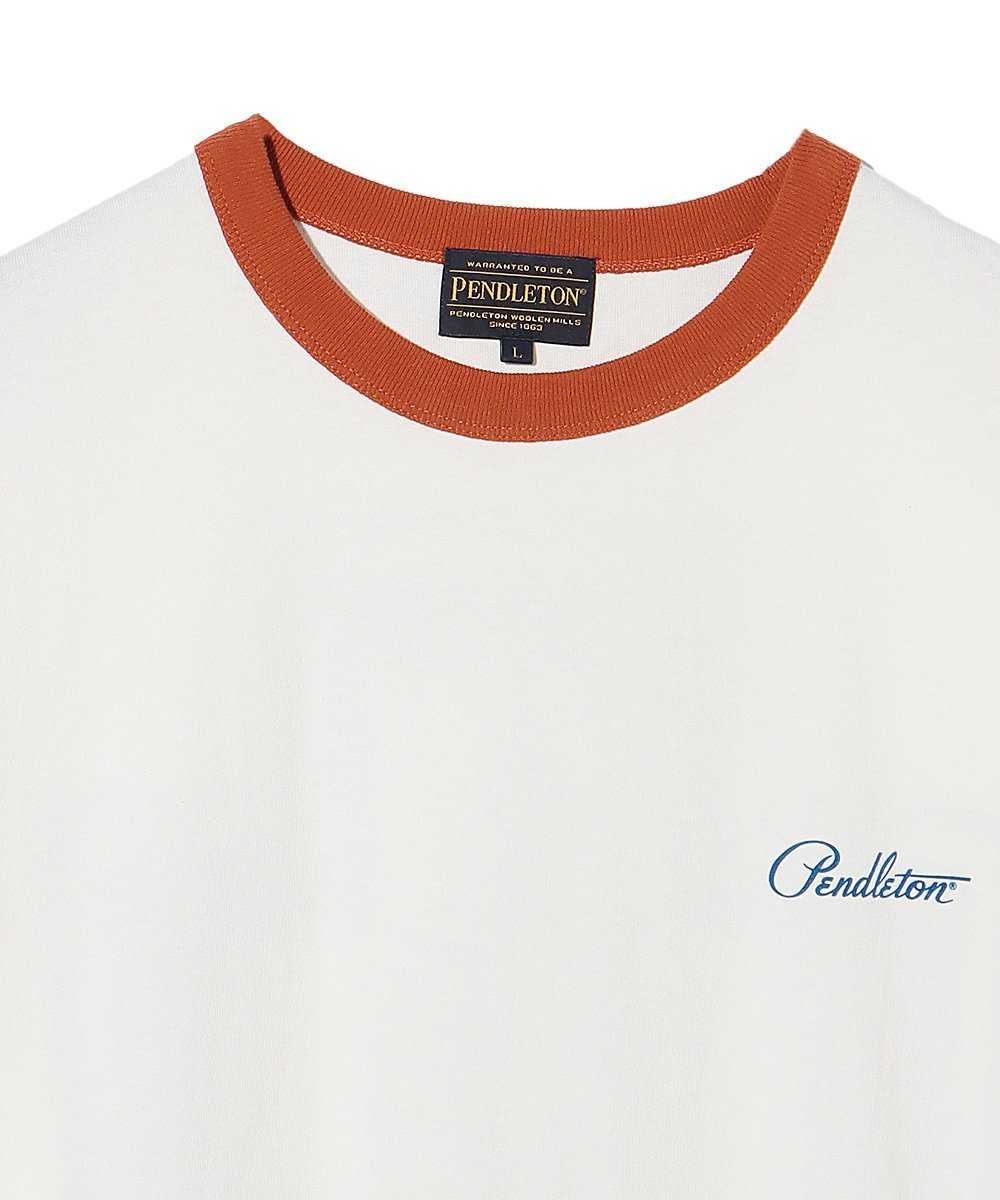 胸ロゴ バックプリント コットンリンガーTシャツ