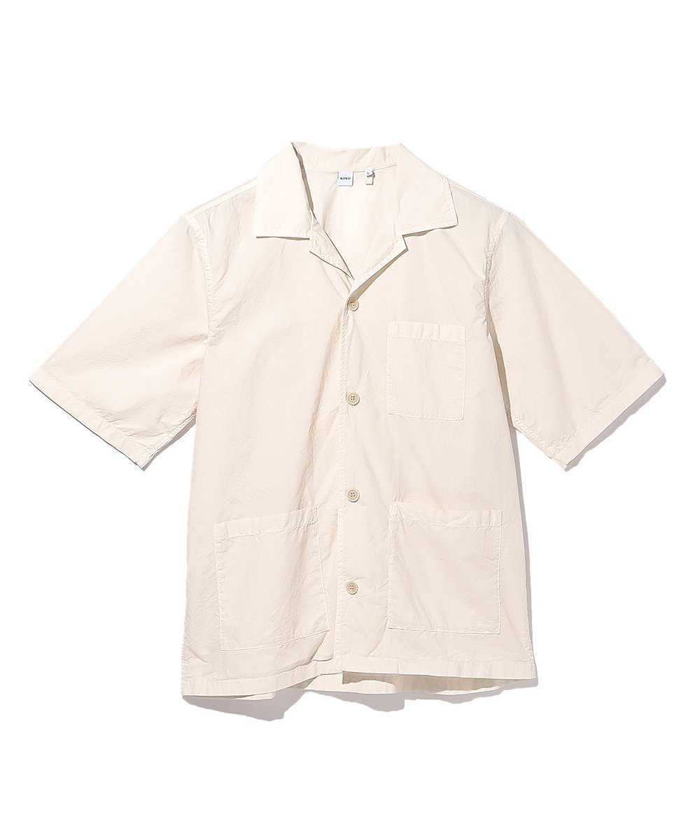 ガーメントダイ コットンポプリン オープンカラー半袖シャツ