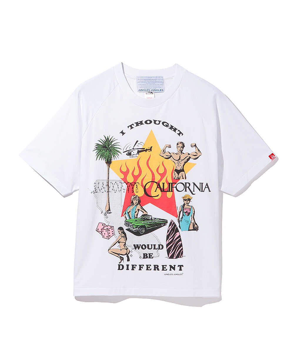 カリフォルニアビーチ ポップデザインプリントラグランスリーブTシャツ